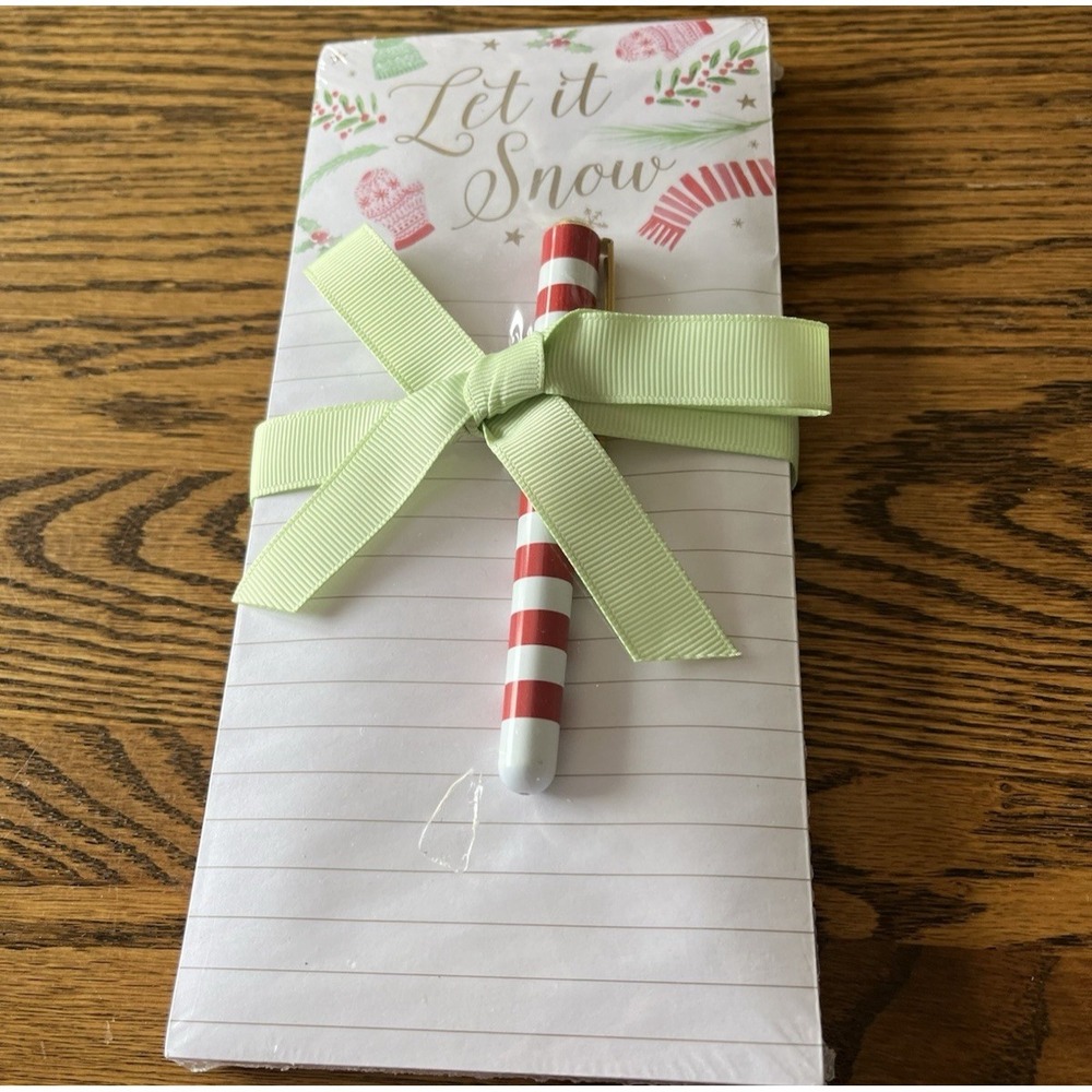 Lady Jayne Ltd Let It Snow Lined Note Pad Magnetic Pen Green Ribbon Gift Holiday